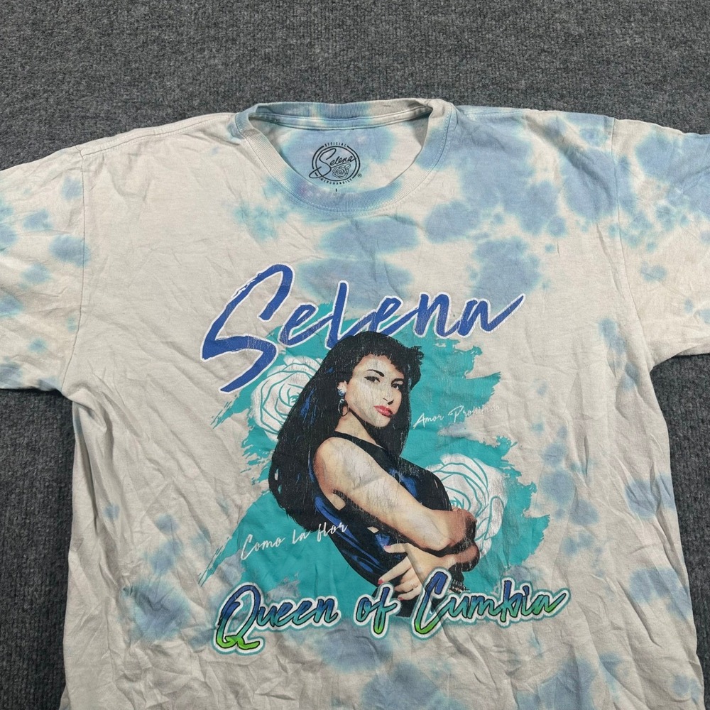 Selena T-Shirt Womens Size L Blue Tie Dye Queen of Cumbia Graphic Short Sleeve